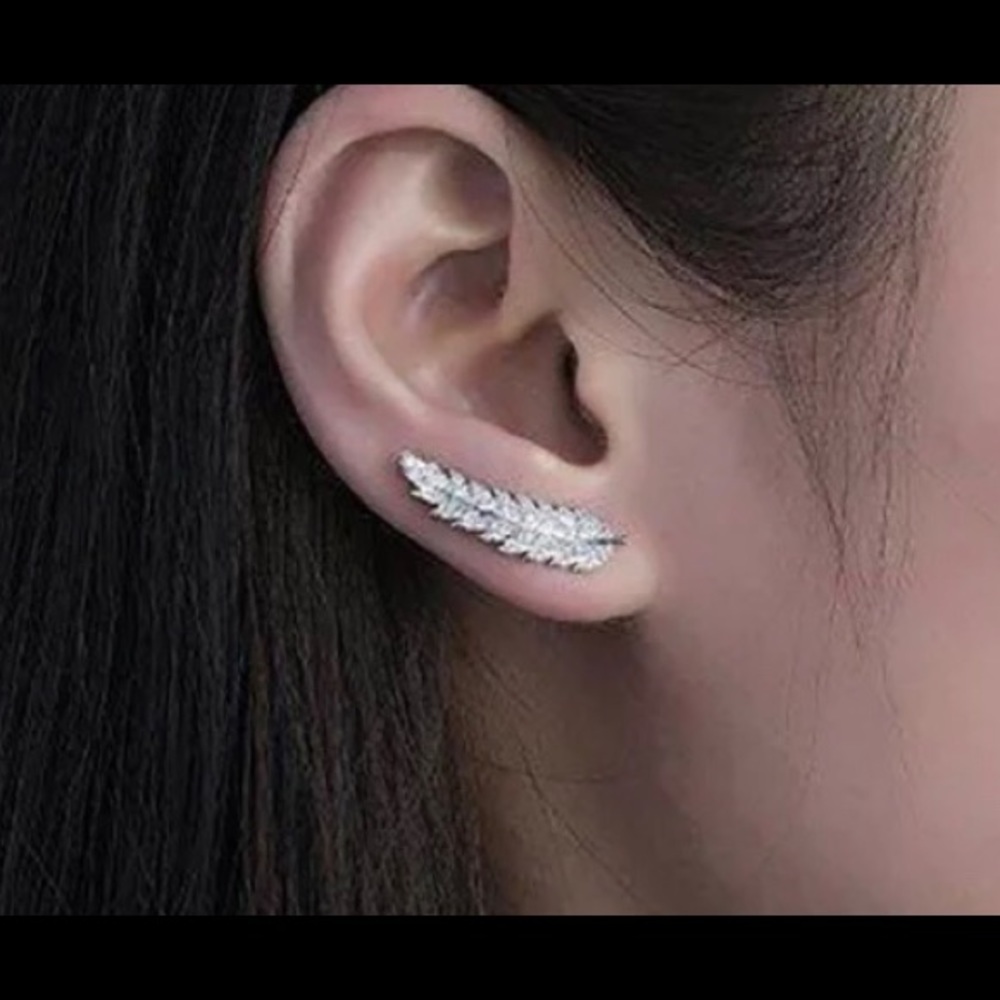 New!! Rhinestone, silver, feather ear crawlers!!!